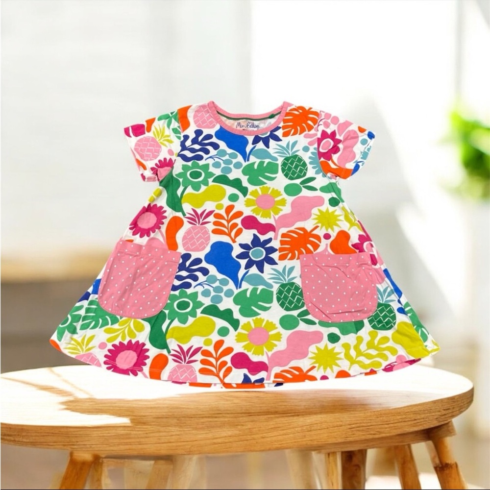 MINI BODEN Short Sleeve Floral Top With Patch Pockets Colorful Girls 9-10